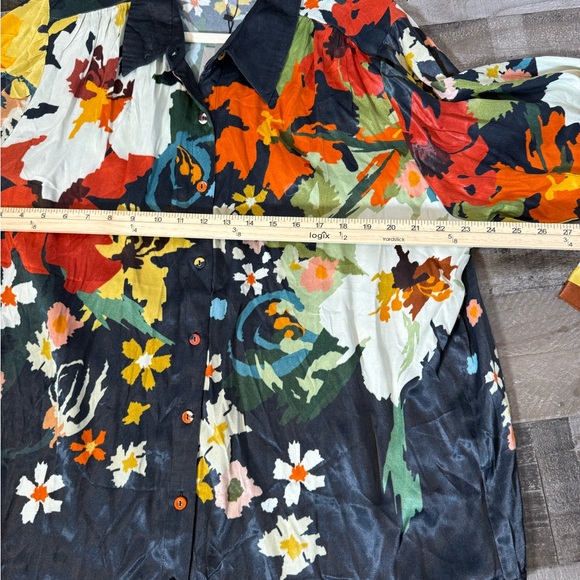 NWT Conditions Apply Floral Blouse 2X Navy Multicolor Button Front Viscose Plus - Picture 6 of 9